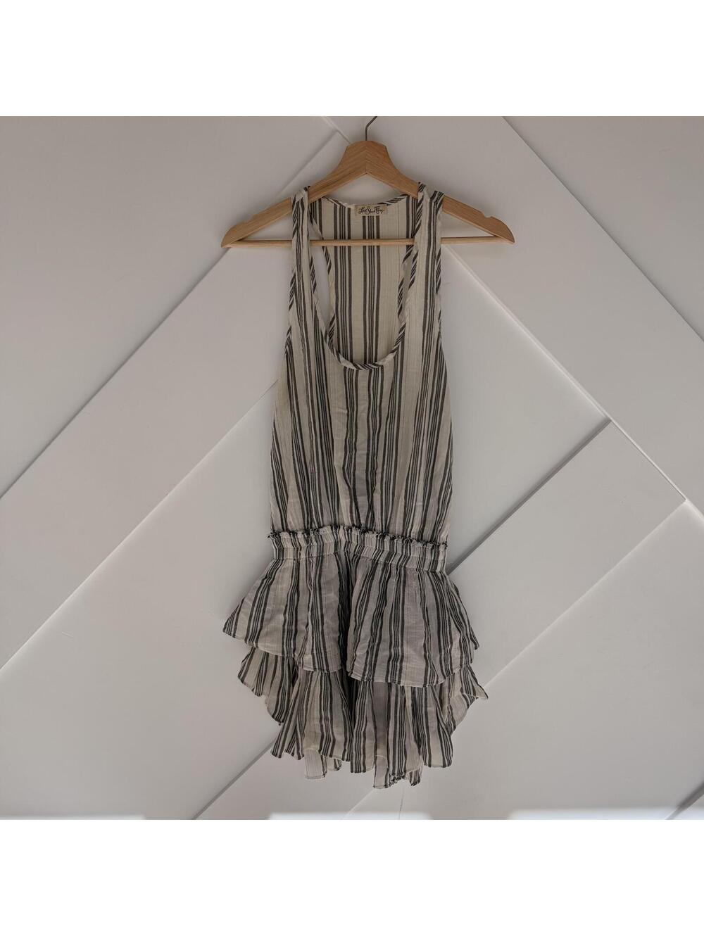 LoveShackFancy Striped Tiered Ruffle Mini Dress Size M